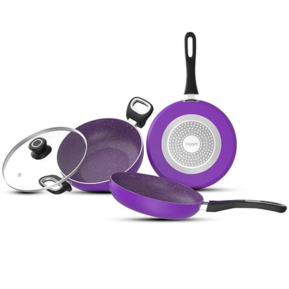 Mumma's LIFE Non Stick Aluminium Cookware Set of 6, Dosa Tawa, Kadai with Glass Lid, Frying Pan