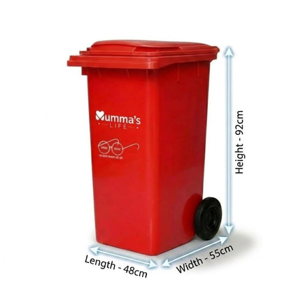 Mumma's LIFE Plastic Manual Lift 120 Ltr Wheel Garbage Dustbin with Lid and Wheels (Green, Red, Blue)