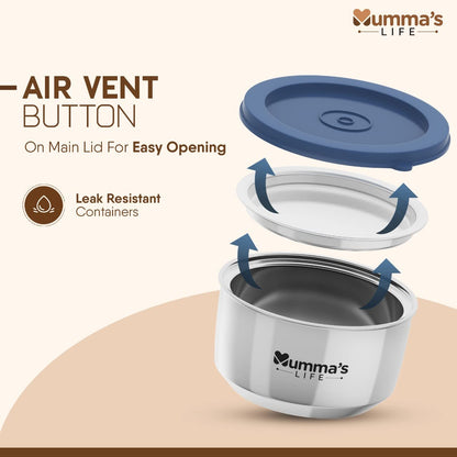 Mumma's LIFE- Insulated Lunch Box 2 Containers Lunch Box with Lid (280 ML) (Grey)