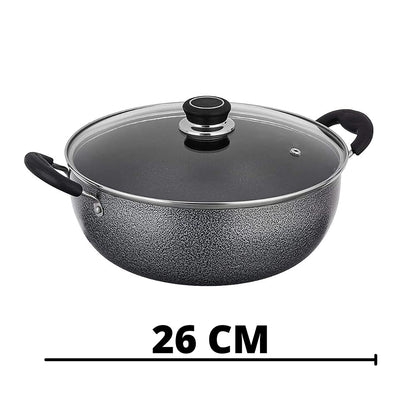 Hammertone Non-Stick Kadhai with Glass Lid