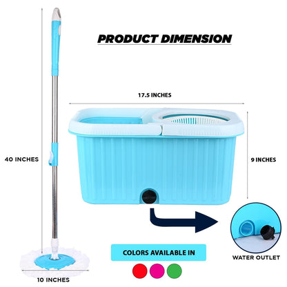 Mumma's LIFE Spin Mop with Bucket, 2 Wet Dry Mop Heads, Extendable Steel Handle, Square Mop