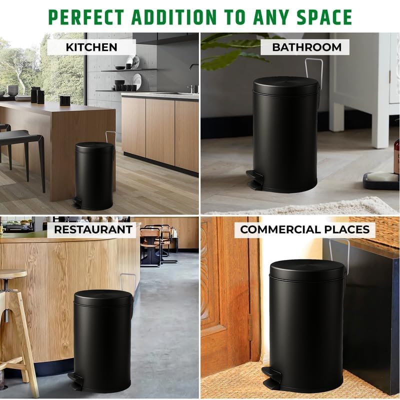Mumma's LIFE Black Stainless Steel Trash Can with Lid | Pedal Dustbin | Hands-Free Step-On Small Bin for Bathroom, Bedroom, Kitchen & Toilet