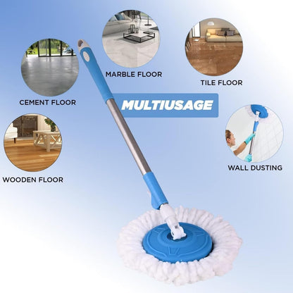Mumma's LIFE Spin Mop Stick Rod with Microfiber Refill, 42 Inch Metal Handle, 360 Degree