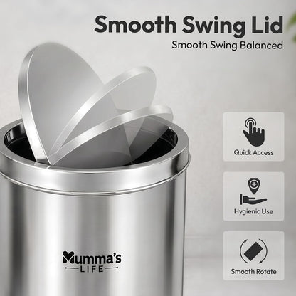 Mumma's LIFE Dustbin for Home | Stainless Steel Swing Dustbin with Lid | Trash Can for Kitchen, Bathroom, Washroom, Bedroom and Office