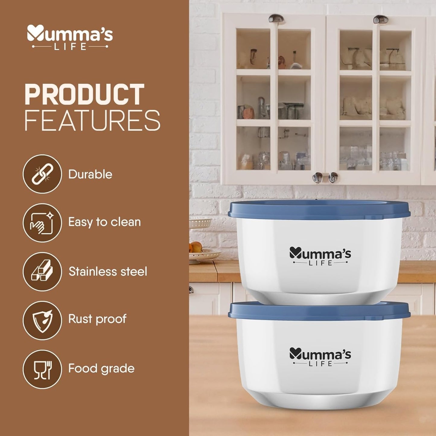 Mumma's LIFE- Stainless Steel Lunch Box Set of 2 (280 ml Each) with Insulated Lunch Bag, Leak Proof Lunch Box for Office & College (Grey)