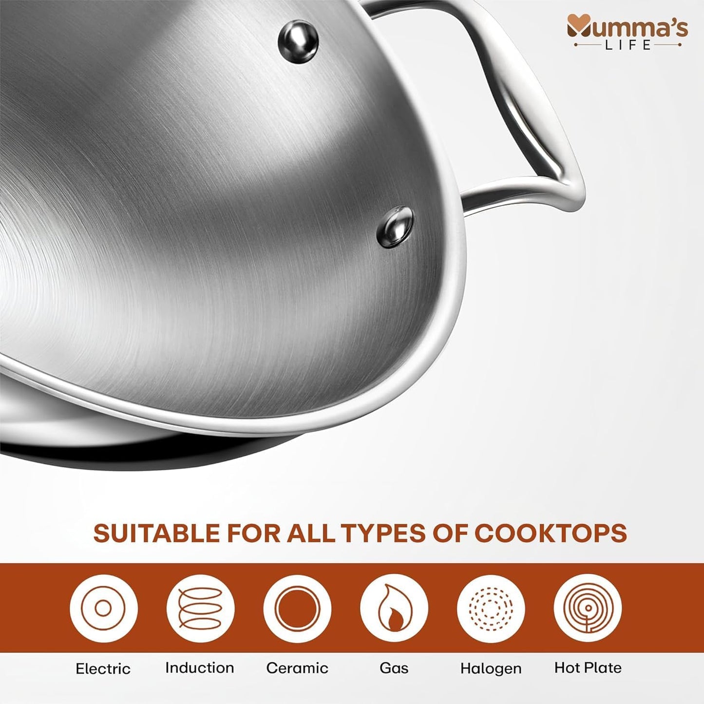 Triply Stainless Steel Kadai with Heavy Bottom