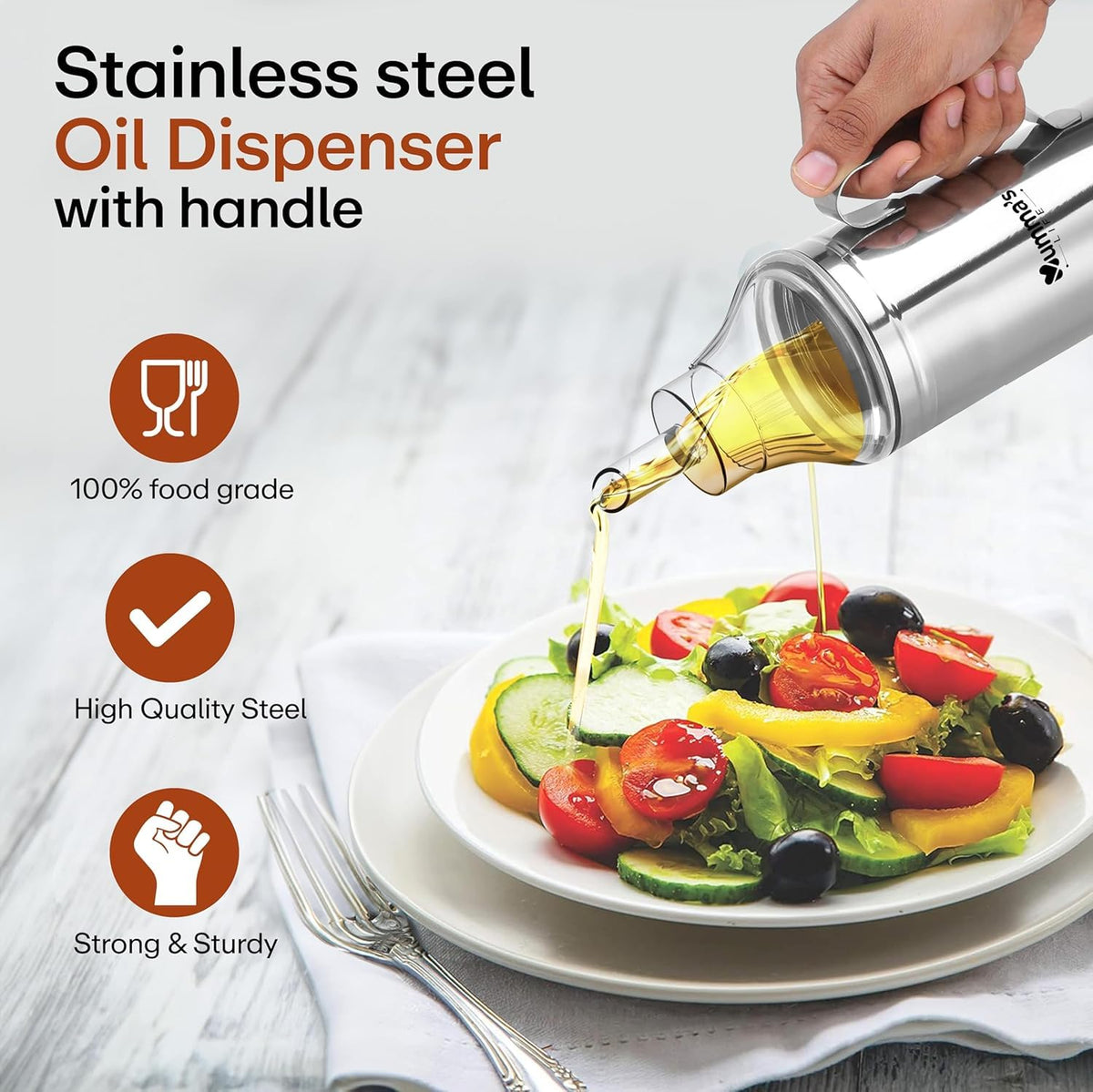 Mumma's LIFE Stainless Steel Oil Dispenser Bottle With Spill Proof Pourer