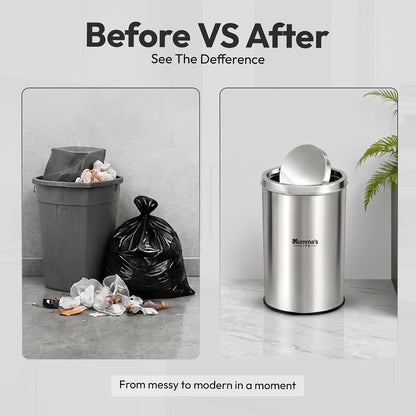Mumma's LIFE Dustbin for Home | Stainless Steel Swing Dustbin with Lid | Trash Can for Kitchen, Bathroom, Washroom, Bedroom and Office