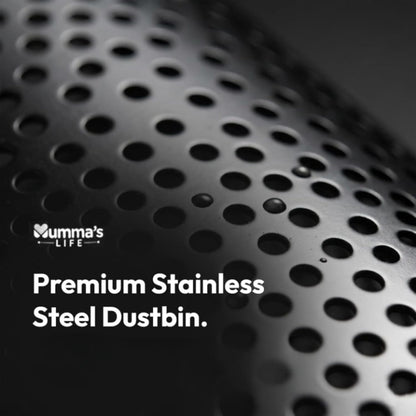 Mumma's LIFE Stainless Steel Dustbin, Black, Silver Perforated Open Top Garbage Bin with Anti-Skid Base | Small Dustbin for Bathroom, Kitchen, Bedroom & Office