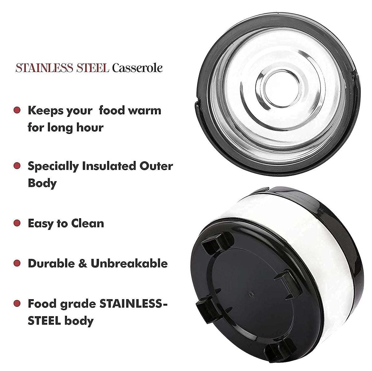 Mumma's Life Non-Stick Stainless Steel Insulated Casserole, Set of 2, Keeps Food Hot for Hours