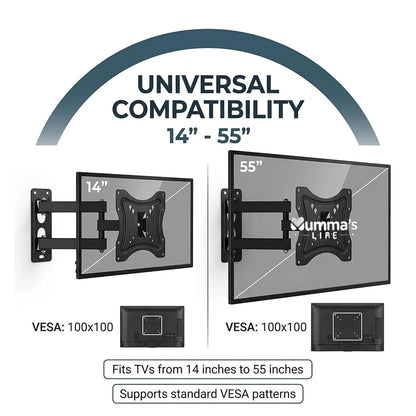 Mumma's LIFE Wall Mount TV Stand For 14 To 55 Inch LED Smart TVs Adjustable Swivel Tilt Movable Black