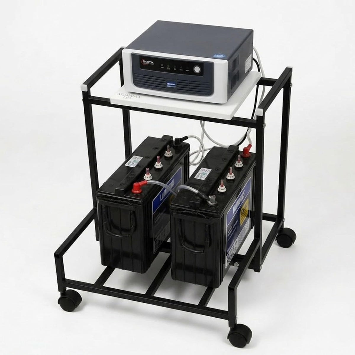 Mumma's LIFE Metal Inverter Trolley for Home With Wheels Heavy Duty Battery Stand Black Wooden Double Modular Single