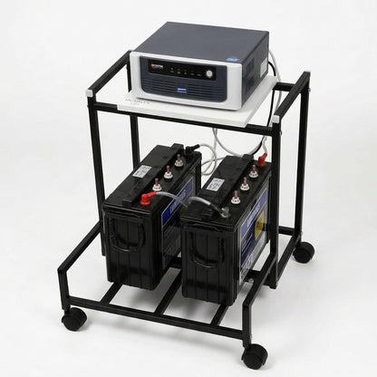 Mumma's LIFE Metal Inverter Trolley for Home With Wheels Heavy Duty Battery Stand Black Wooden Double Modular Single