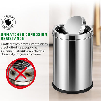 Mumma's LIFE Dustbin for Home | Stainless Steel Swing Dustbin with Lid | Trash Can for Kitchen, Bathroom, Washroom, Bedroom and Office