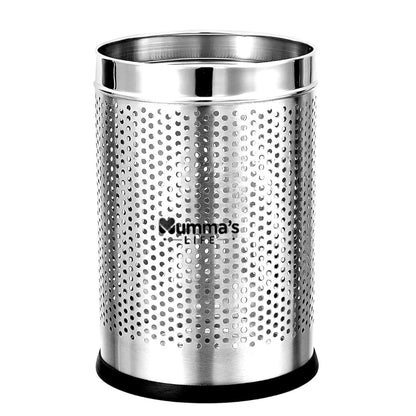 Mumma's LIFE Stainless Steel Dustbin, Black, Silver Perforated Open Top Garbage Bin with Anti-Skid Base | Small Dustbin for Bathroom, Kitchen, Bedroom & Office