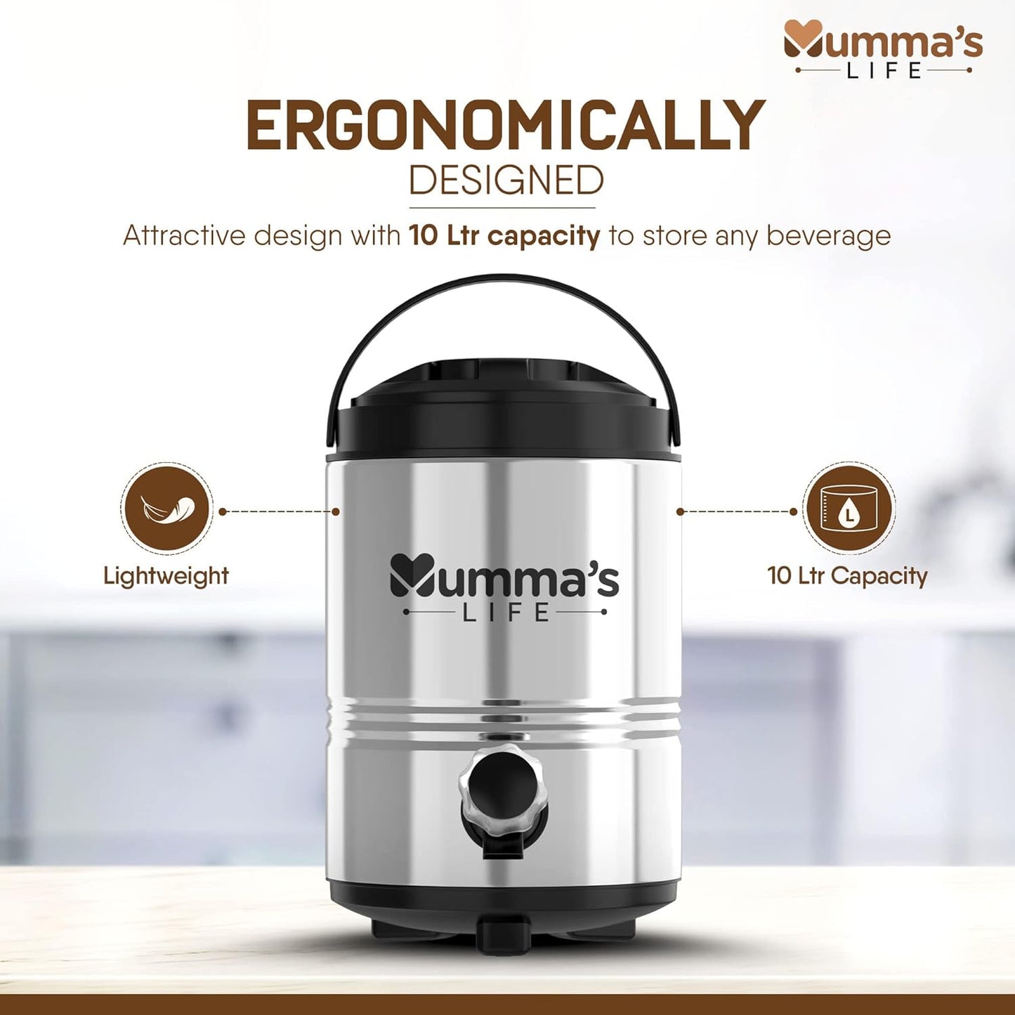 Mumma's LIFE Stainless Steel 7400ml Water Camper/Water Jug Vacuum Insulated Thermo Flask Jug Water Beverage Dispenser (10000)