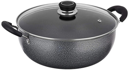Hammertone Non-Stick Kadhai with Glass Lid