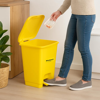 Mumma's LIFE Pedal Dustbin For Kitchen With Lid | 10L Yellow Pedal Dustbin Plastic Garbage Bin for Indoor & Outdoor Use | Step-On Waste Bin | Dust Bins For Home