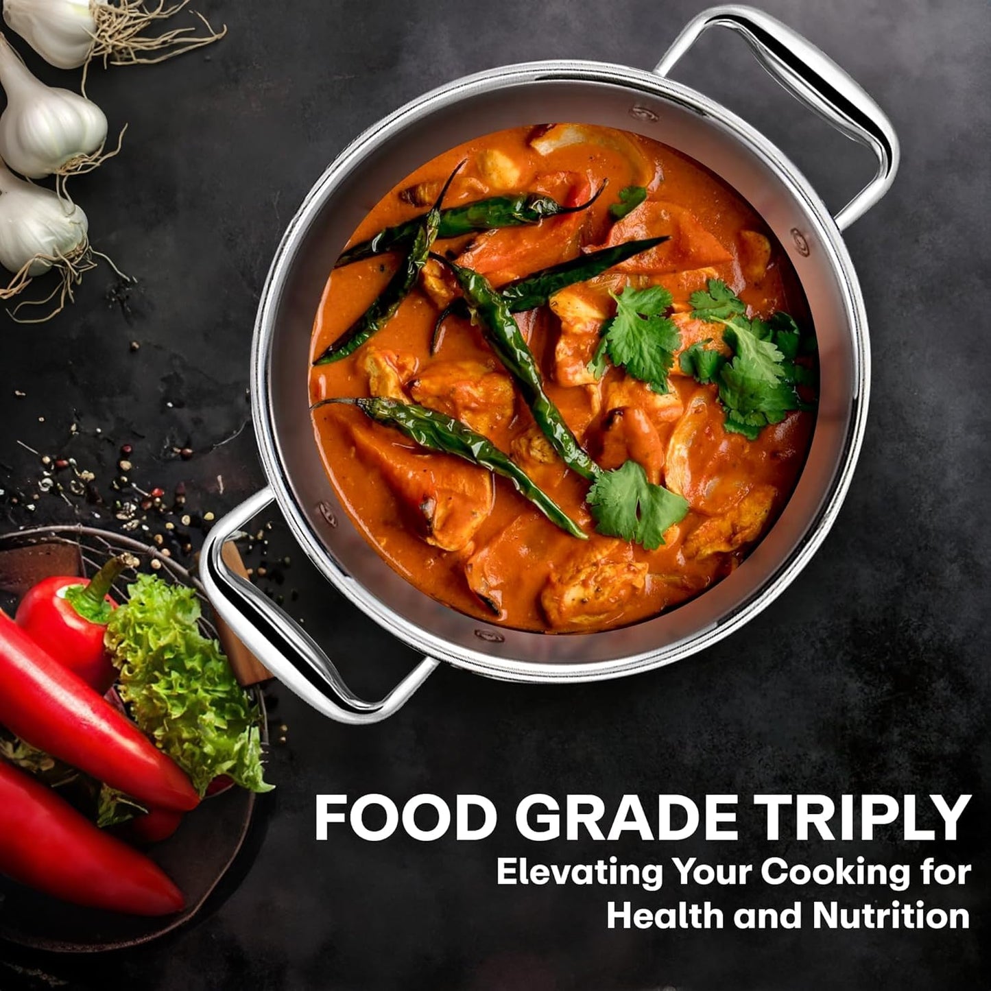 Triply Stainless Steel Kadai with Heavy Bottom