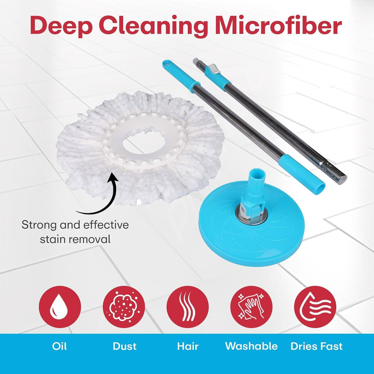 Mumma's LIFE Spin Mop with Bucket, 2 Wet Dry Mop Heads, Extendable Steel Handle, Square Mop
