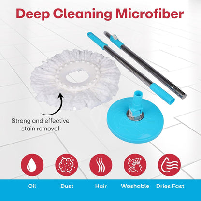 Mumma's LIFE Spin Mop with Bucket, 2 Wet Dry Mop Heads, Extendable Steel Handle, Square Mop