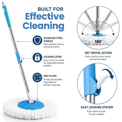Mumma's LIFE Spin Mop Stick Rod with Microfiber Refill, 42 Inch Metal Handle, 360 Degree