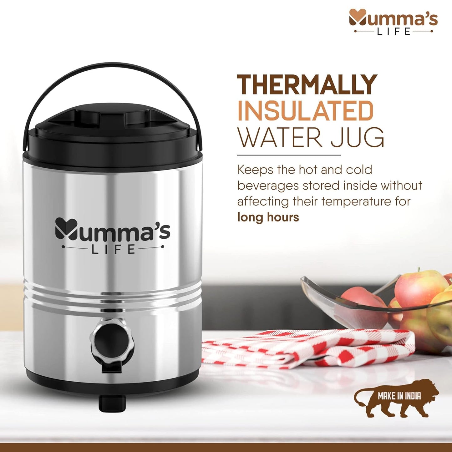 Mumma's LIFE Stainless Steel 7400ml Water Camper/Water Jug Vacuum Insulated Thermo Flask Jug Water Beverage Dispenser (10000)