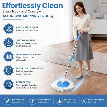 Mumma's LIFE Spin Mop Stick Rod with Microfiber Refill, 42 Inch Metal Handle, 360 Degree