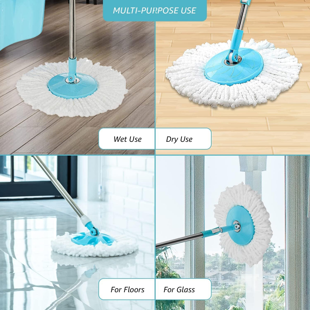 Mumma's LIFE Spin Mop with Bucket, 2 Wet Dry Mop Heads, Extendable Steel Handle, Square Mop