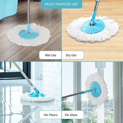 Mumma's LIFE Spin Mop with Bucket, 2 Wet Dry Mop Heads, Extendable Steel Handle, Square Mop