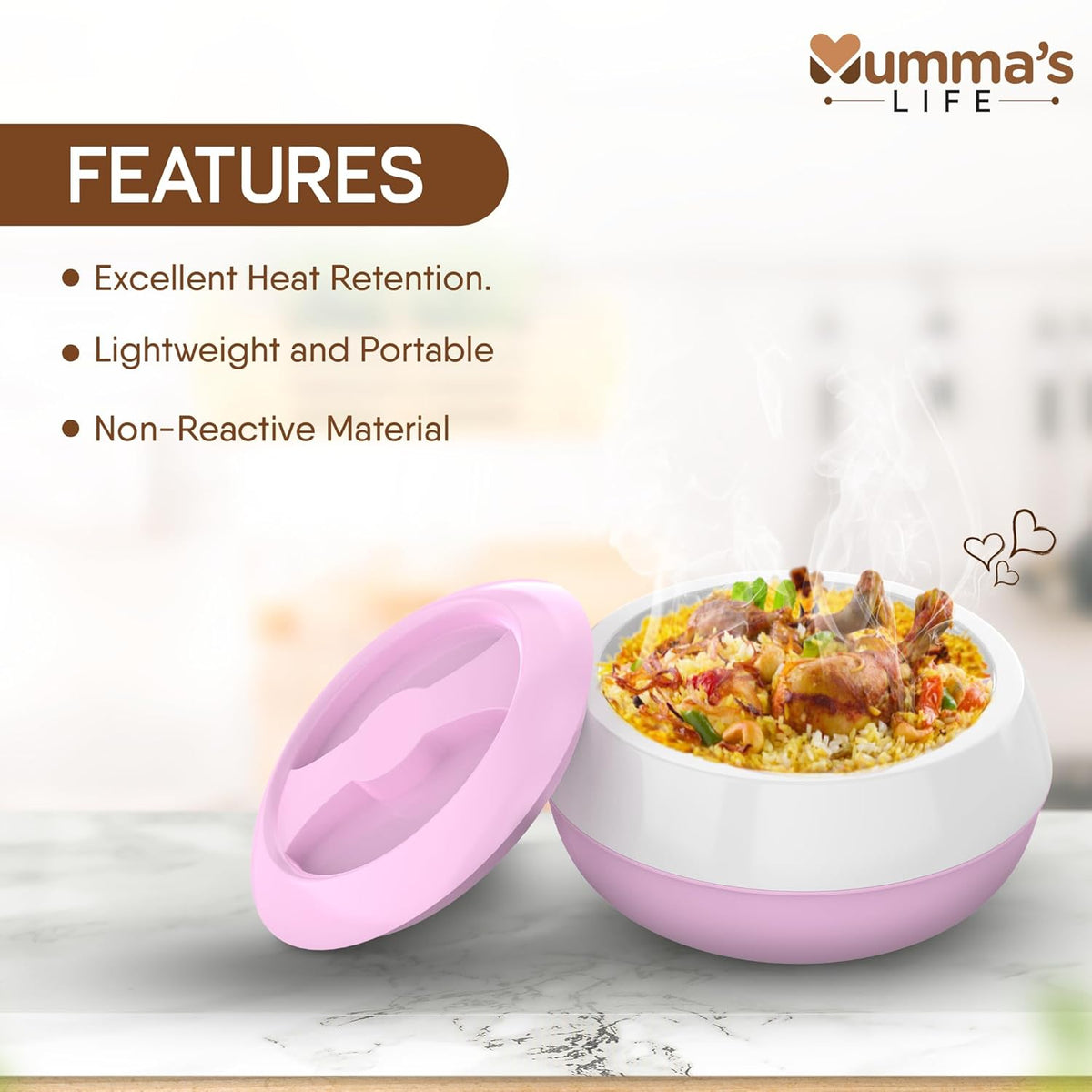 Mumma's LIFE Insulated Casserole Chapati Box with Lid, Keeps Food Hot Up to 6 Hours