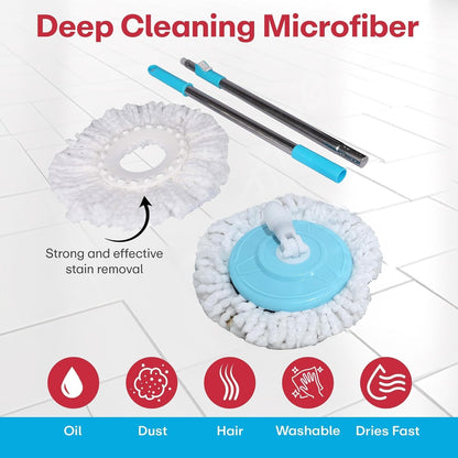 Mumma's LIFE Plastic Spin Mop Bucket, Moppers for Cleaning Floor, Mop Set Extendable Handle, Removable Wringer 360° with Floor Cleaner Mopping Stick (Square Mop Set)