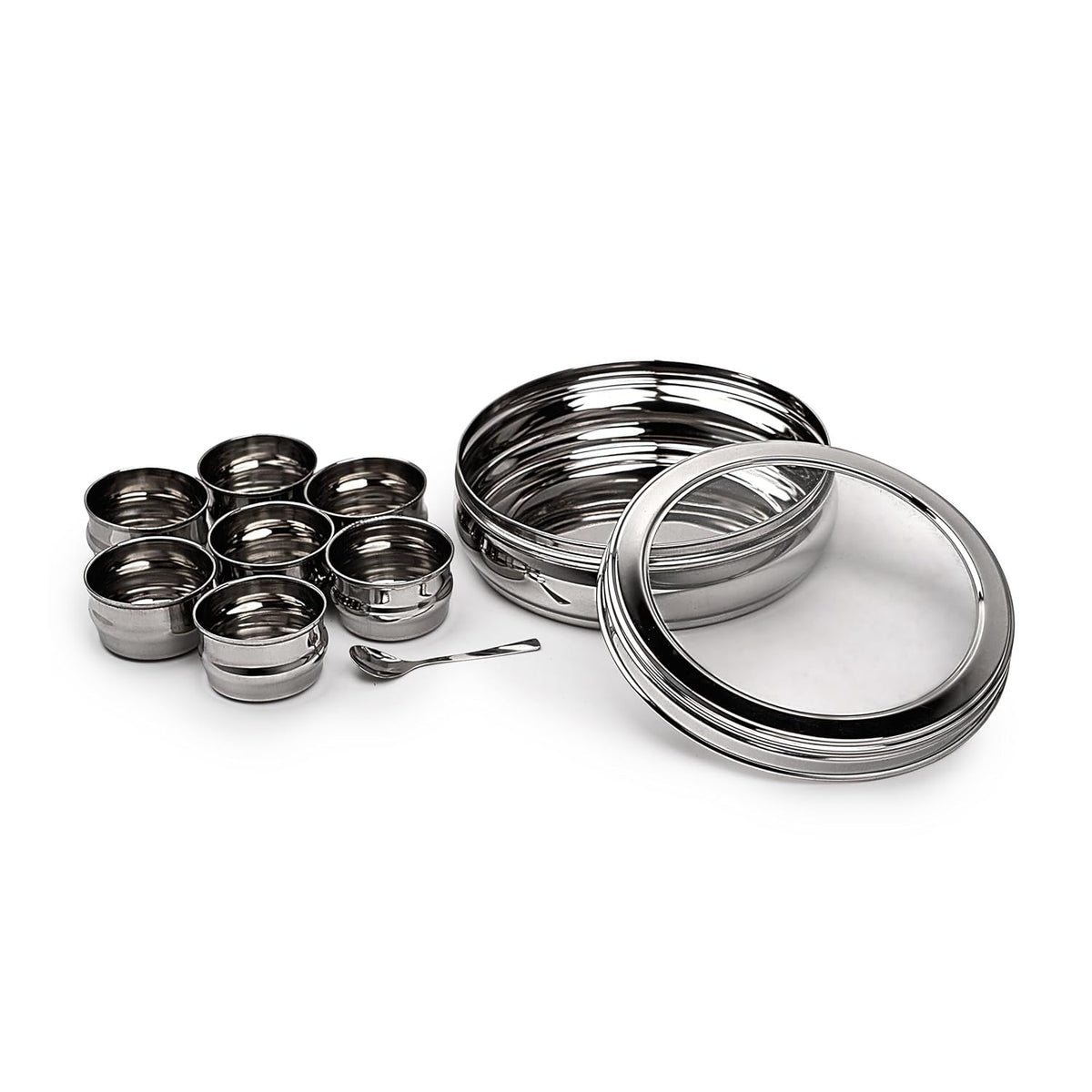 Mumma's LIFE Belly Shape Stainless Steel Masala Box with 7 Bowls and See Through Lid