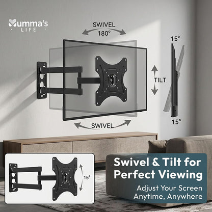 Mumma's LIFE Wall Mount TV Stand For 14 To 55 Inch LED Smart TVs Adjustable Swivel Tilt Movable Black
