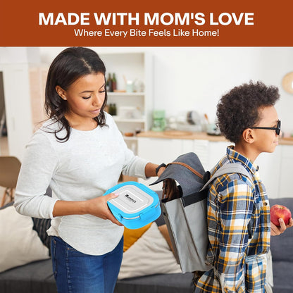 Mumma's LIFE Stainless Steel Tiffin Box with 4 Side Lock Lid, 910 ml and Inner Stainless Steel Container, 135 ml, Food Grade | Air Tight | Easy to Carry | Leak Proof (Kiddy Lunch Box Blue)