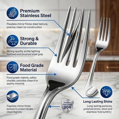 Mumma's LIFE Stainless Steel Forks Set for Home & Kitchen | Silverware | Rust-Proof, Durable & Dishwasher Safe | Modern Style | 12cm x 5cm (Set of 6/12/24)