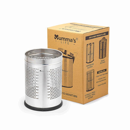 Mumma's LIFE Stainless Steel Pedal Dustbin for Bathroom with Lid | Round Garbage Bin with Plastic Inner Bucket | Silver Trash Can for Home, Kitchen & Office