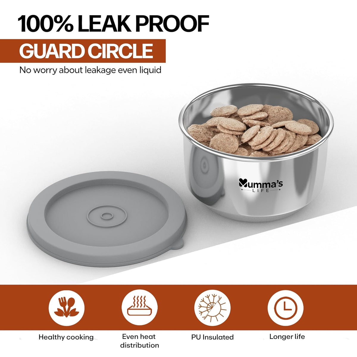 Mumma's LIFE Leak Proof Stainless Steel Storage Containers With Click Lock Lid BPA Free Airtight Tiffin Box
