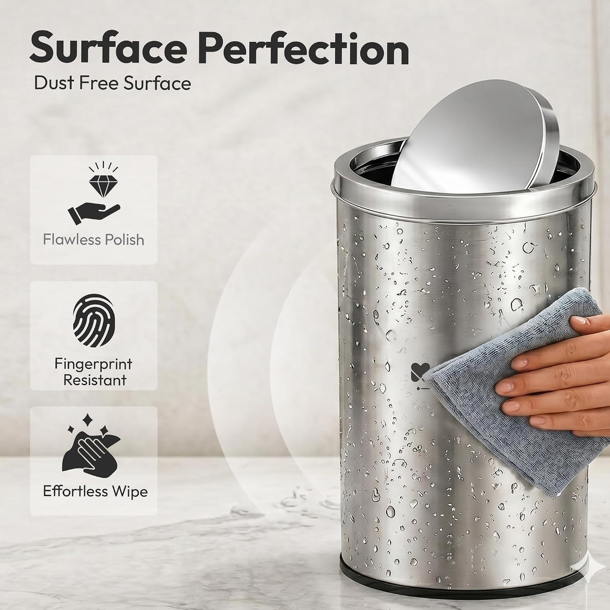 Mumma's LIFE Dustbin for Home | Stainless Steel Swing Dustbin with Lid | Trash Can for Kitchen, Bathroom, Washroom, Bedroom and Office