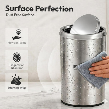 Mumma's LIFE Dustbin for Home | Stainless Steel Swing Dustbin with Lid | Trash Can for Kitchen, Bathroom, Washroom, Bedroom and Office