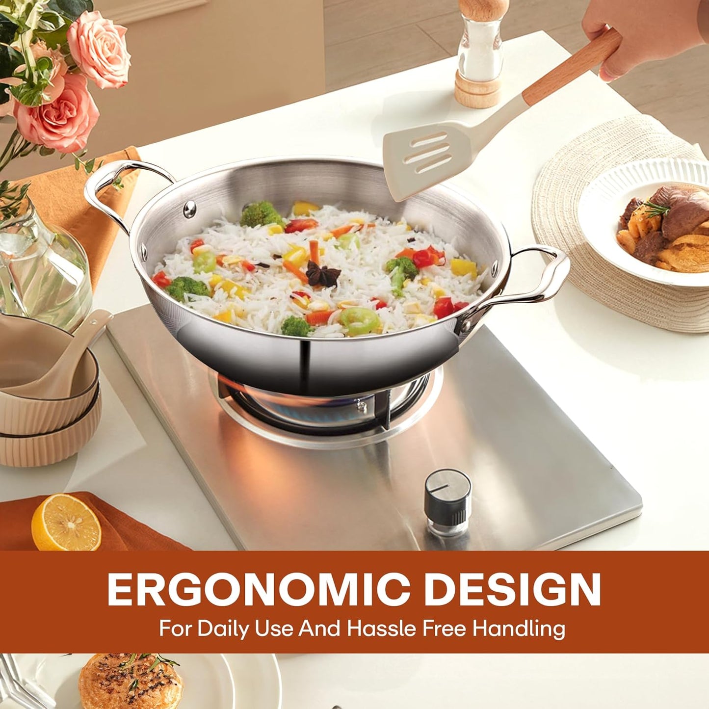 Triply Stainless Steel Kadhai (Induction Base)