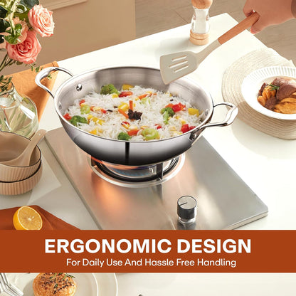 Triply Stainless Steel Kadhai (Induction Base)