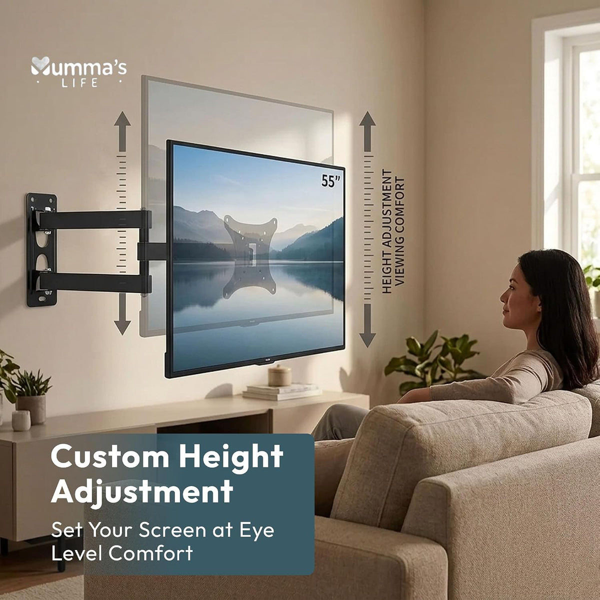 Mumma's LIFE Wall Mount TV Stand For 14 To 55 Inch LED Smart TVs Adjustable Swivel Tilt Movable Black