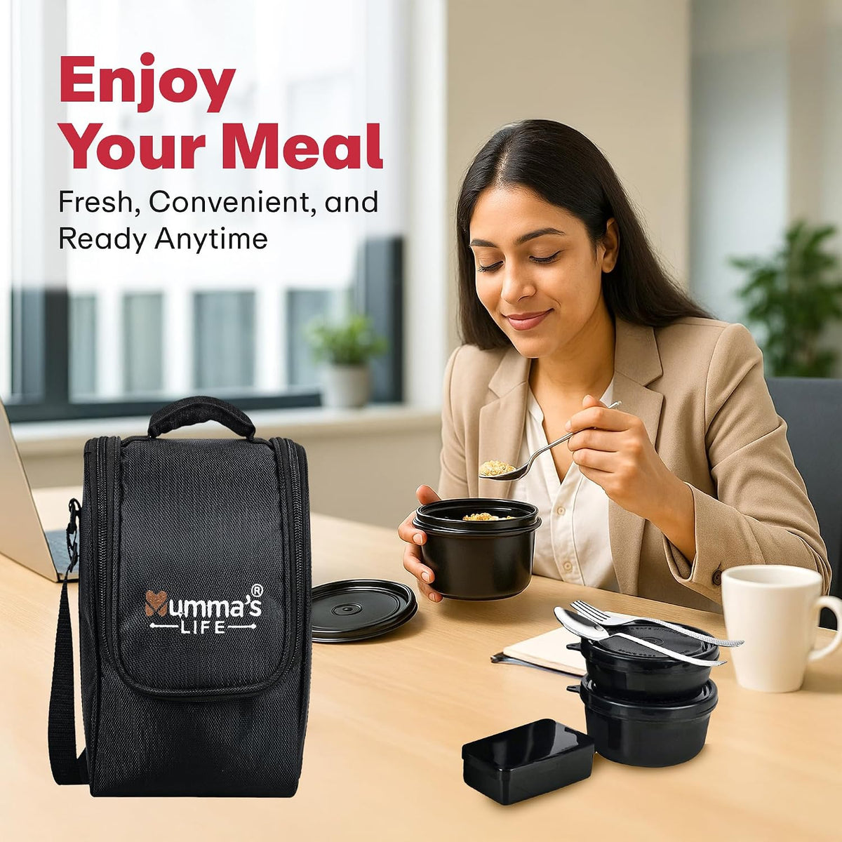 Premium Microwave Safe Lunch Box (Black) Afora