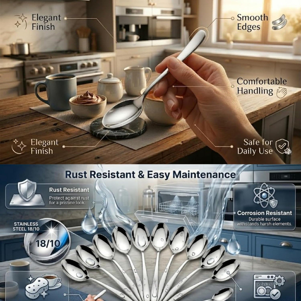 Mumma's LIFE Stainless Steel Tea Spoons Set With Mirror Finish Rust Proof Silver Spoons for Tea Coffee Home Set of 6/12/24