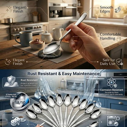 Mumma's LIFE Stainless Steel Tea Spoons Set With Mirror Finish Rust Proof Silver Spoons for Tea Coffee Home Set of 6/12/24