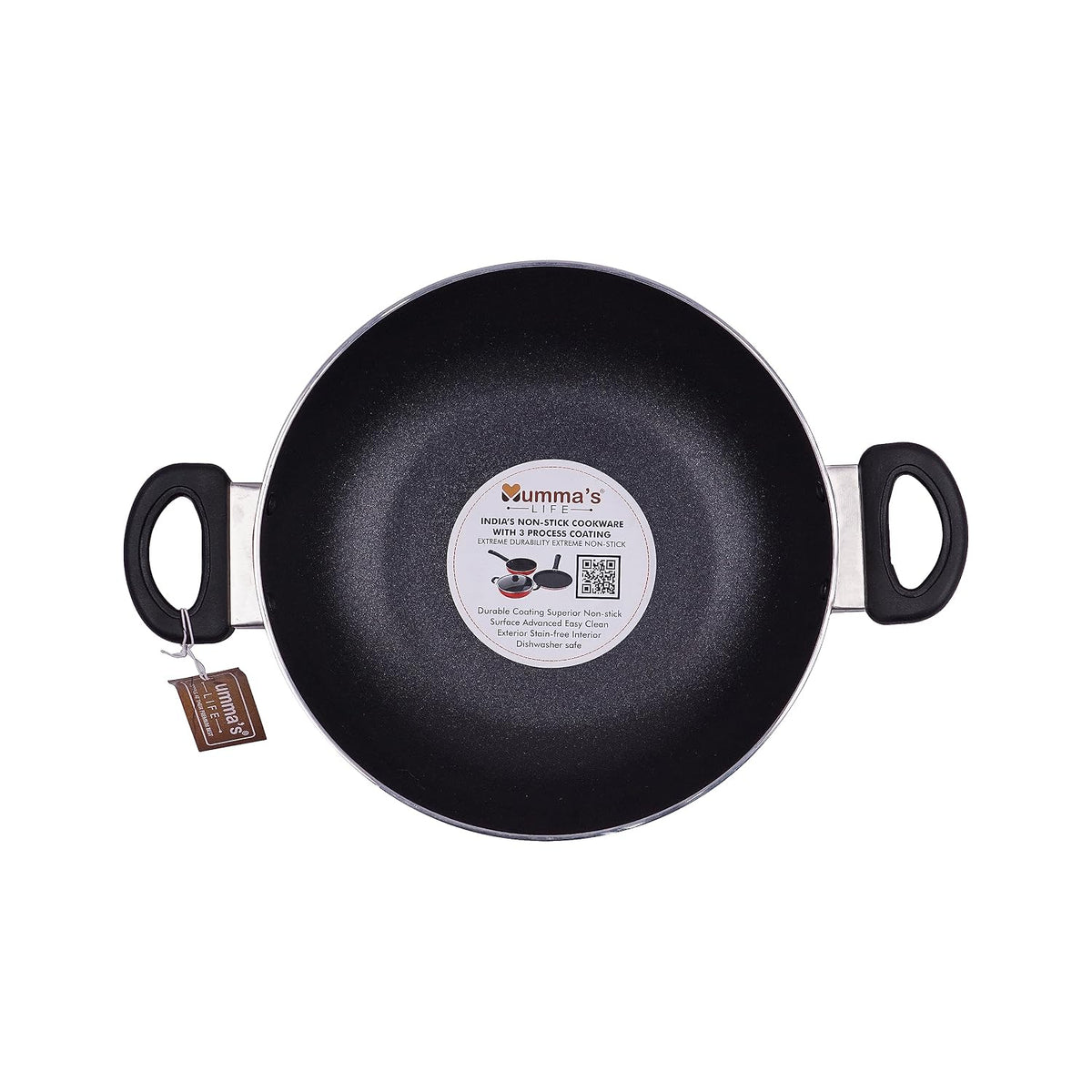 Mumma's LIFE Non Stick Deep Kadai with Glass Lid, PFOA Free, Induction and Gas Friendly
