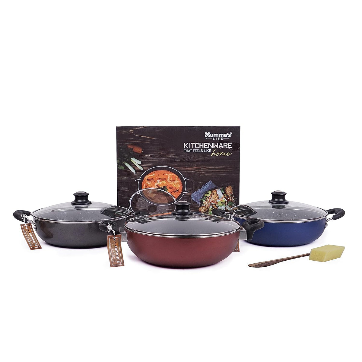 Mumma's LIFE Non Stick Deep Kadai with Glass Lid, PFOA Free, Induction and Gas Friendly