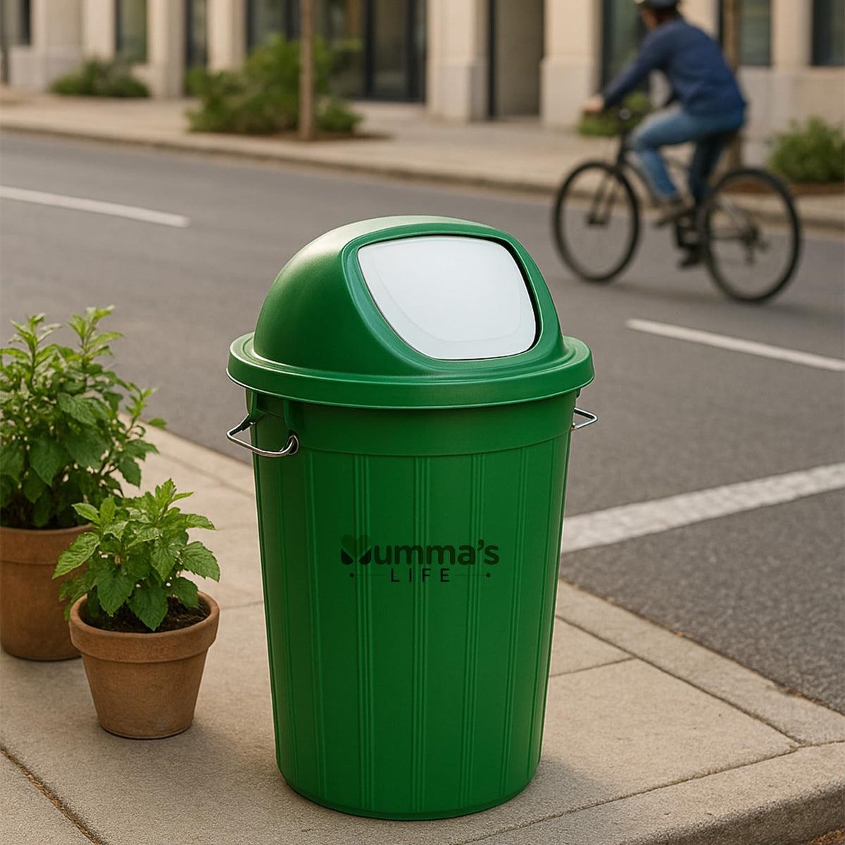 Mumma's LIFE Plastic Swing Lid Dustbin for Home | Garbage and Waste Dustbin, 30 Litres, Green
