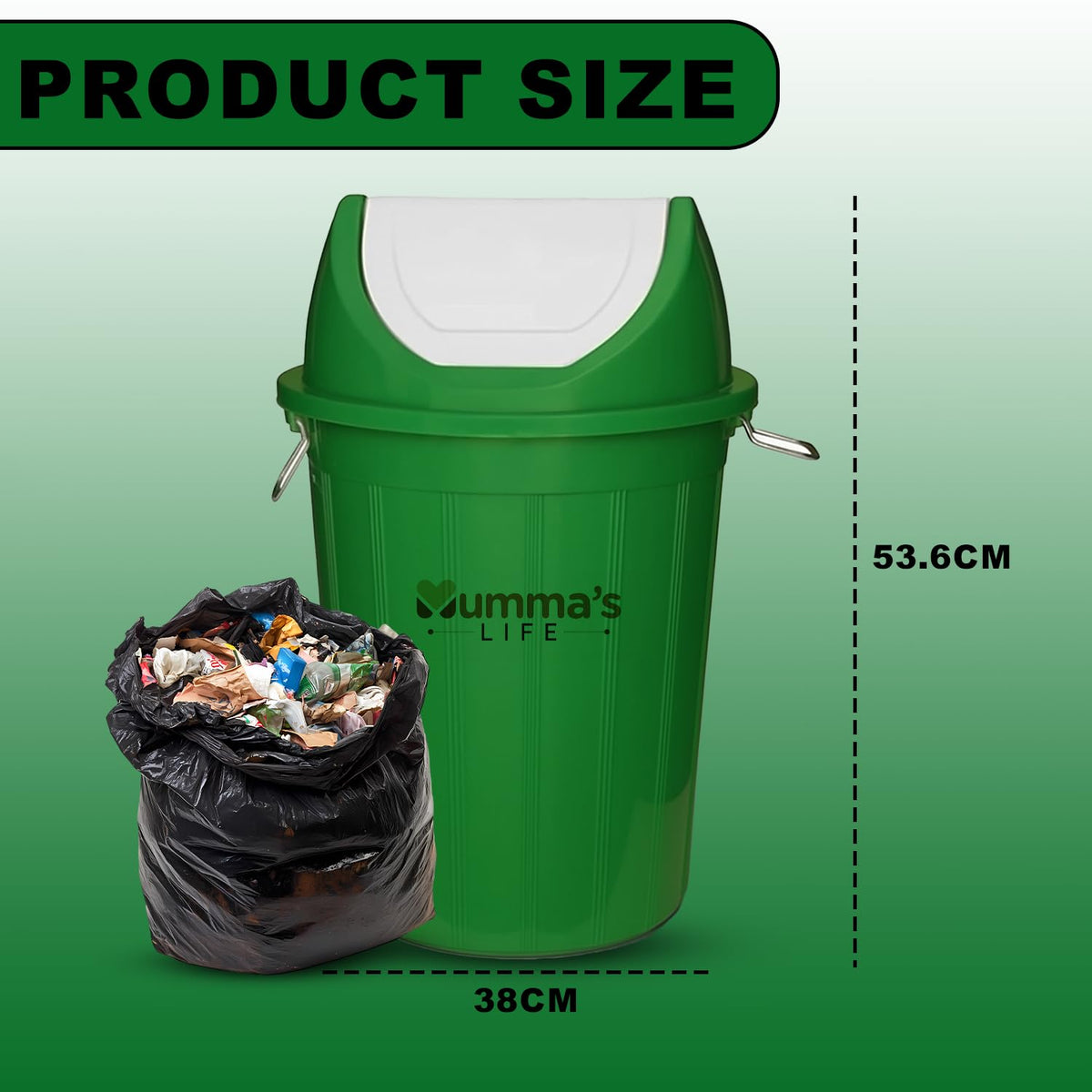 Mumma's LIFE Plastic Swing Lid Dustbin for Home | Garbage and Waste Dustbin, 30 Litres, Green